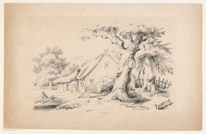 Boerderij en twee bomen (Het Landschap) door Constantinus Cornelis Huysmans