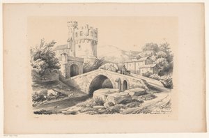 Landschap met fort en brug door Constantinus Cornelis Huysmans