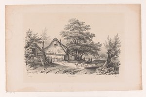 Landweg met boerderij door Constantinus Cornelis Huysmans