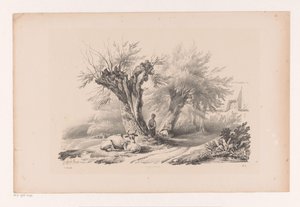 Landweg met rustende man en vrouw door Constantinus Cornelis Huysmans