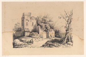 Wandelaar bij ruïne