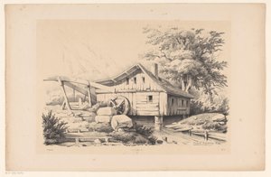 Watermolen in berglandschap door Constantinus Cornelis Huysmans
