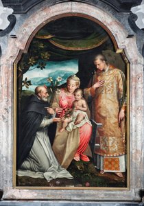 Maagd en Kind tussen Sint Vincent Ferrier (1350-1419) en Sint Vincent van Zaragoza (4e eeuw) door Coriolano Malagavazzo