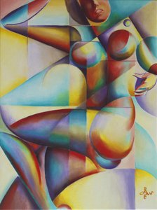 Kleurrijke abstracte figuur door Corné Akkers