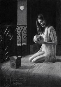 Contemplatieve vrouw met een schedel in haar handen door Corné Akkers