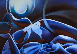 Blauw figuur in het maanlicht