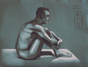 Peinzende mannelijke figuur