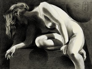 Peinzend naakt in de schaduw door Corné Akkers