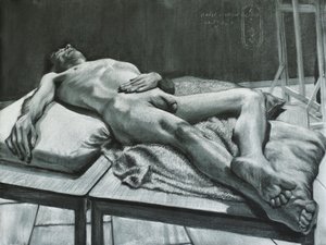 Liggend mannelijk naakt door Corné Akkers