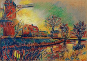 Levendige scène van een molendorp door Corné Akkers