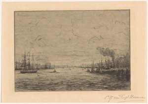 Gezicht op de Maas bij Rotterdam door Cornelia Christina Johanna van Trigt Hoevenaar (signed by artist)