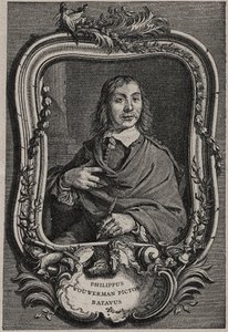Portret van Philips Wouwerman of Philippus Wouwermans 1619-1668 Nederlandse schilder - gravure door Nicolas-Gabriel Dupuis naar Cornelis Visscher