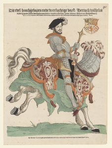 Portret van hertog Willem van Kleef, Gulik en Berg, graaf van Mark, heer van Ravenstein te paard door Cornelis Anthonisz. (manner of)