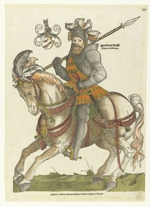 Portret van Maarten van Rossum te paard
