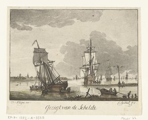 Gezicht op de Schelde met zeilschepen door Cornelis Apostool