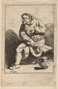 Zittende Man met Zijn Hoed in Zijn Rechterhand door Cornelis Pietersz Bega