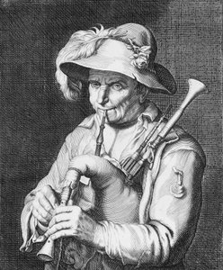 Man die doedelzak speelt door Cornelis Bloemaert