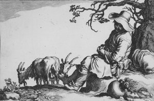 Pastorale met geitenhoeder en geiten, uit de serie Zestien boerenonderwerpen