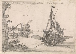 Galei ligt voor anker in een baai door Cornelis Bol