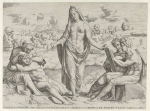 Het Vernuft beloont de vlijt en bestraft de luiheid door Cornelis Bos (attributed to)