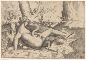 Leda en de zwaan door Cornelis Bos (possibly)