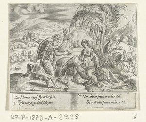 Een engel voert Hagar terug door Cornelis Bos