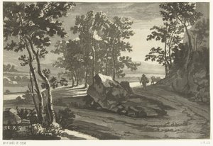 Boomrijk landschap met veedrijver door Cornelis Brouwer