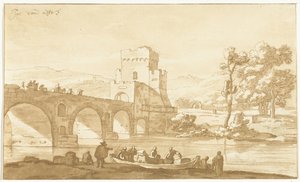 Ponte Molle bij Rome door Cornelis Brouwer