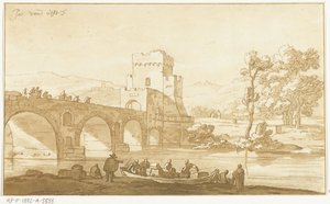 Ponte Molle bij Rome door Cornelis Brouwer