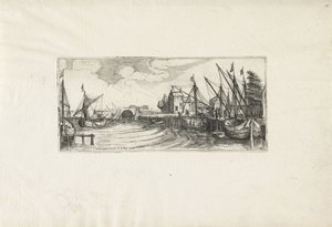 Gezicht op een haven met een sluis