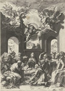 Aanbidding door de herders door Cornelis Cort