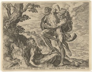 Hercules worstelt met Antaeus door Cornelis Cort