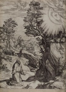 Heilige Franciscus boetvaardig in een groot landschap door Cornelis Cort