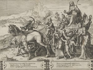 De triomf van nederigheid, uit De cyclus van de wisselvalligheden van menselijke zaken, plaat 7, 1564 door Cornelis Cort