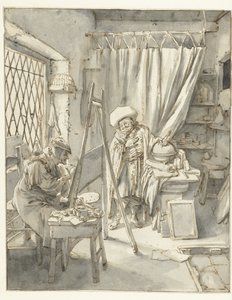 Schilder met een model in zijn atelier
