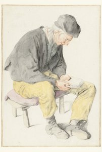 Zittende man die leest, naar rechts gericht door Cornelis Dusart