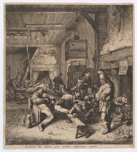 De violist zittend in de herberg, 1685 door Cornelis Dusart