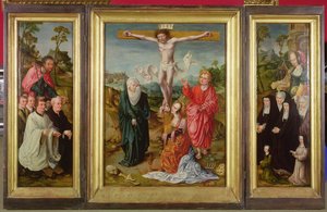 Drieluik van de Kruisiging: St. Barbara met Donoren (rechter vleugel); St. Jacobus de Meerdere met Donoren (linker vleugel); De Kruisiging (midden)