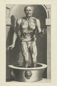 Seneca staand, met zijn voeten in bad