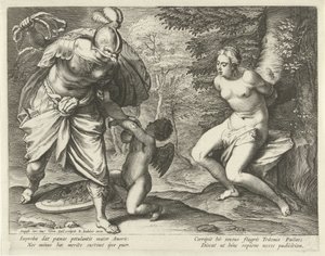 Venus aan een boom gebonden en Amor door Minerva gestraft