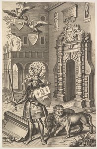Allegorisch portret van Graaf Tassis illustratie uit Jean Jacques Chifflet, Les marques ..., 1645 door Cornelis Galle I