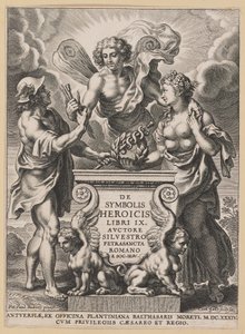 Titelpagina voor Silvester Pietrasanta, De Symbolis Heroicis door Cornelis Galle I after Sir Peter Paul Rubens