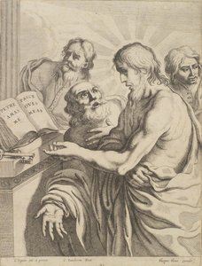 Christus presenteert Petrus de sleutels door Cornelis I Danckerts