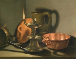 Stilleven met olielamp door Cornelis Jacobsz