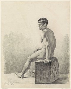 Zittend mannelijk naakt door Cornelis Kruseman