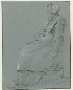 Zittende vrouw, in profiel naar links, met een klein hoedje en een glas in haar rechterhand door Cornelis Pietersz. Bega (circle of)