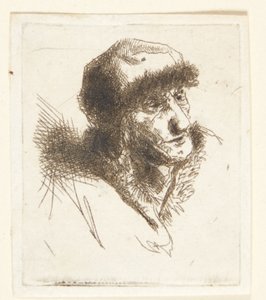 Oude vrouw met bontmuts door Cornelis Pietersz Bega