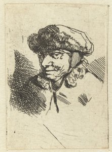 Oude vrouw met bontmuts door Cornelis Pietersz. Bega