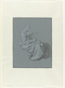 Zittende vrouw, in profiel naar rechts, met een kruik in haar rechterhand door Cornelis Pietersz. Bega