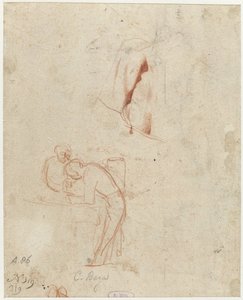 Schets van twee staande figuren en een draperiestudie